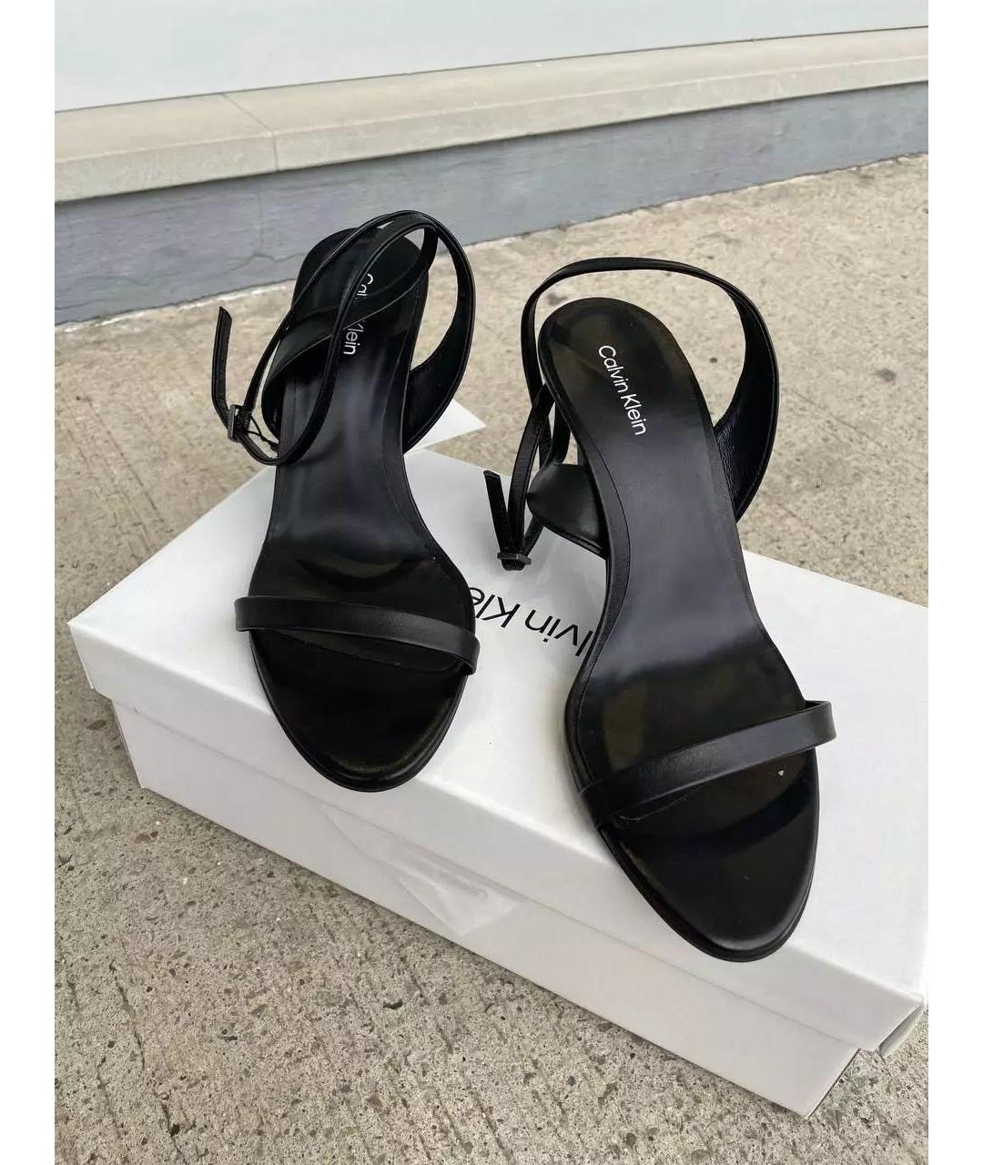 CALVIN KLEIN Черные кожаные босоножки, фото 3