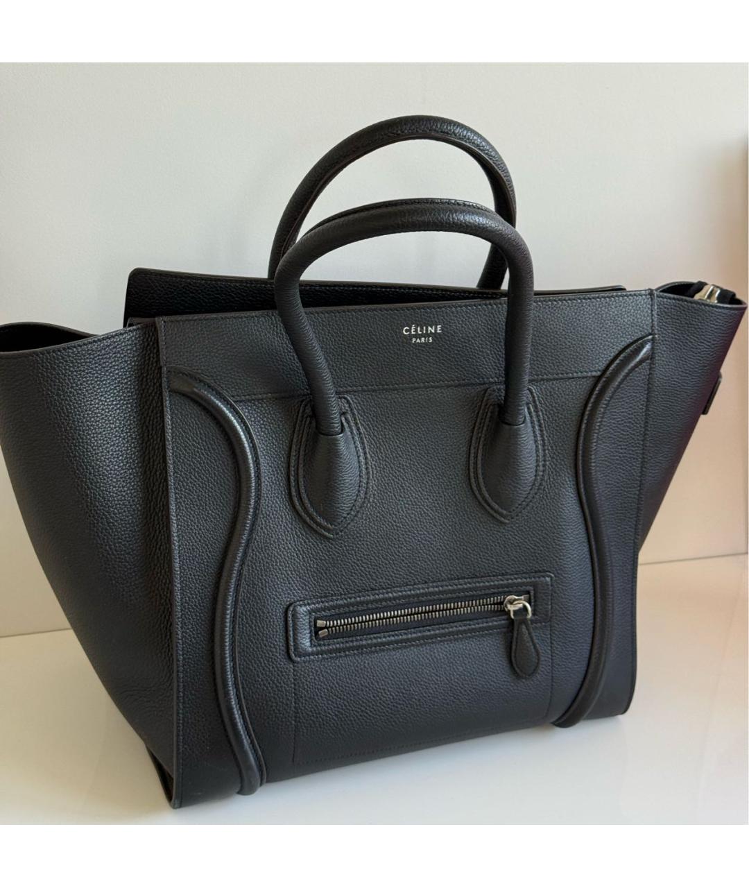 CELINE Черная кожаная сумка тоут, фото 4