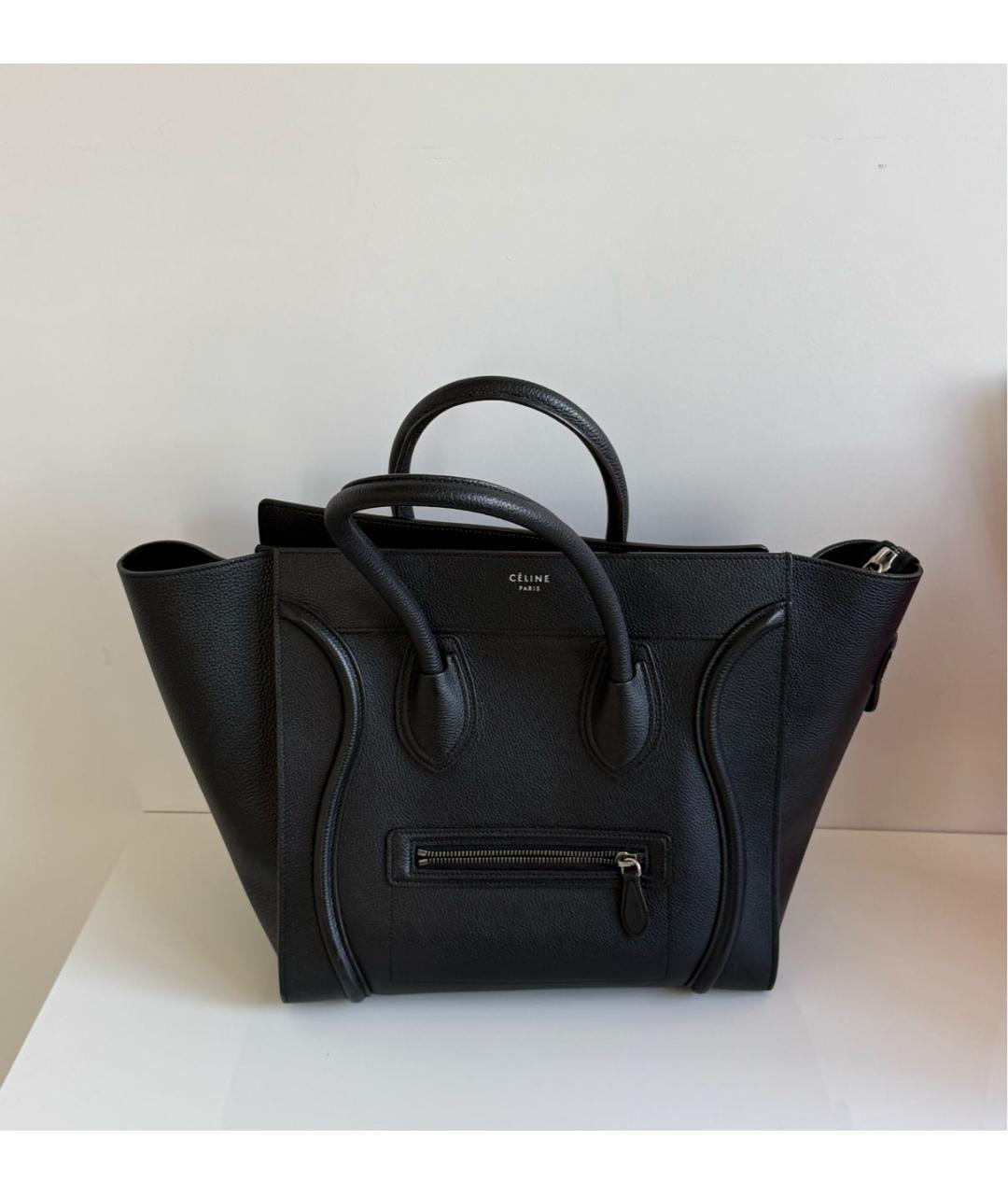 CELINE Черная кожаная сумка тоут, фото 6