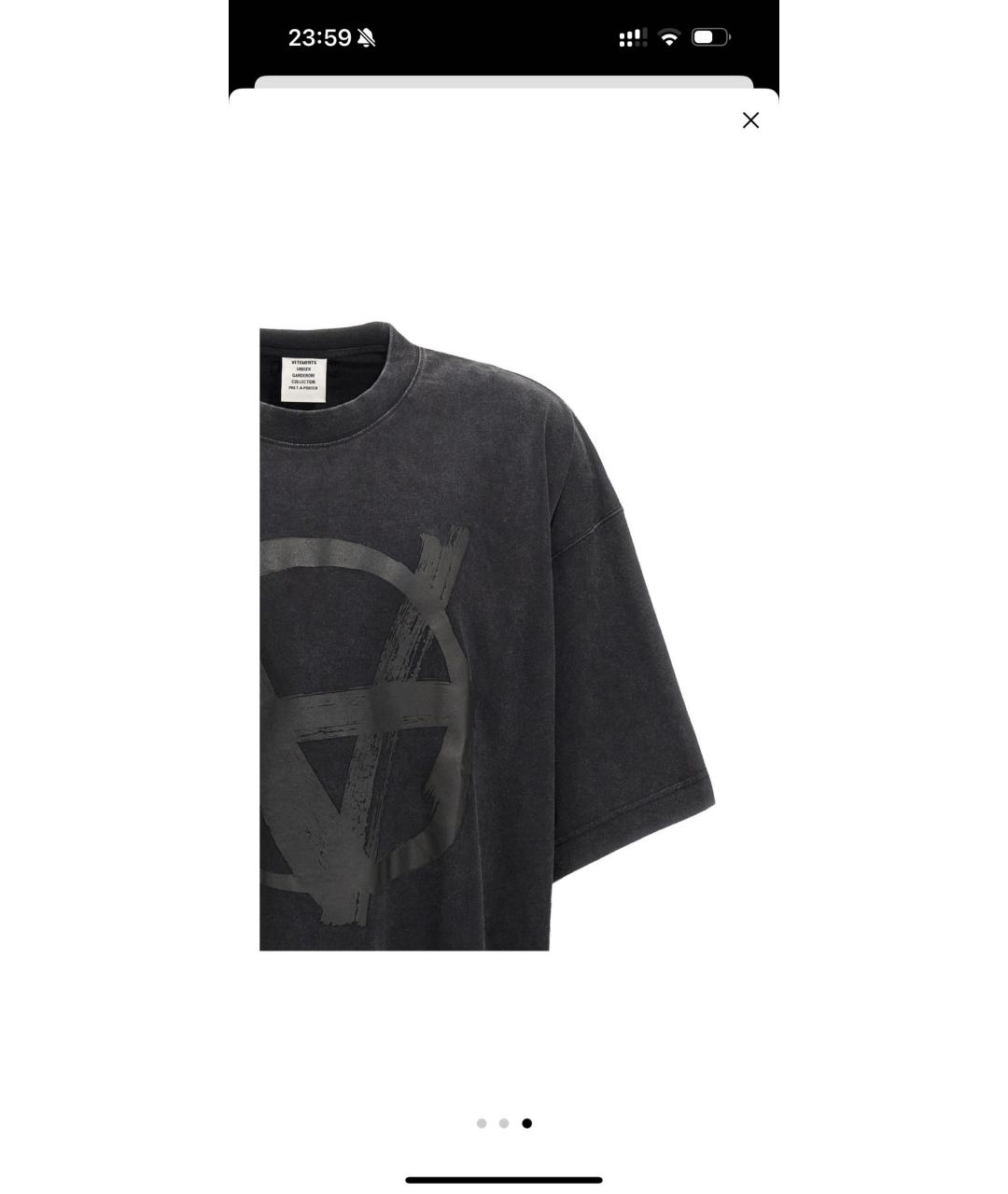 VETEMENTS Черная хлопковая футболка, фото 3