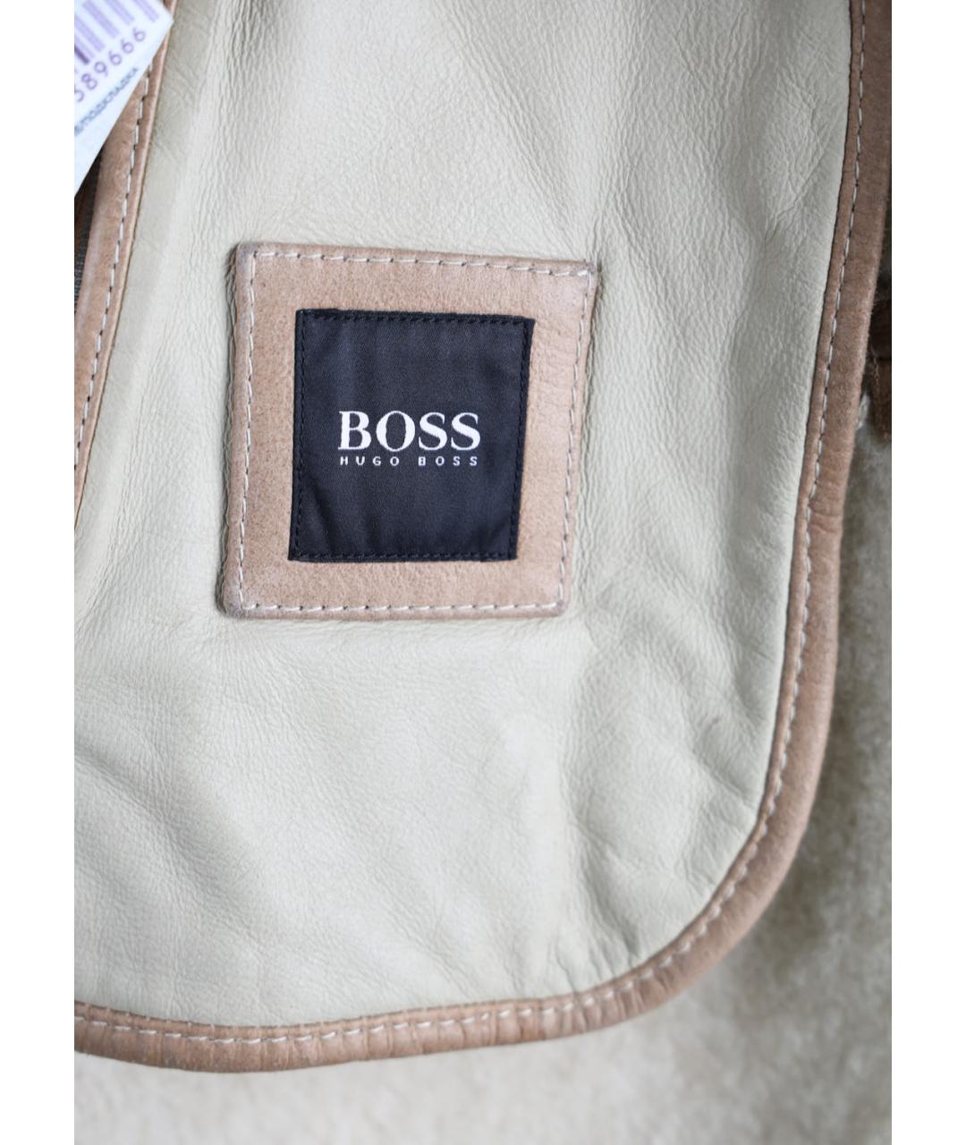HUGO BOSS Бежевая кожаная дубленка/шуба, фото 3