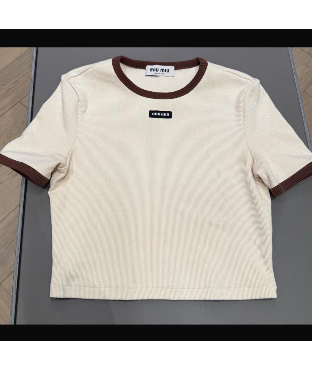 MIU MIU Бежевая хлопковая футболка, фото 6