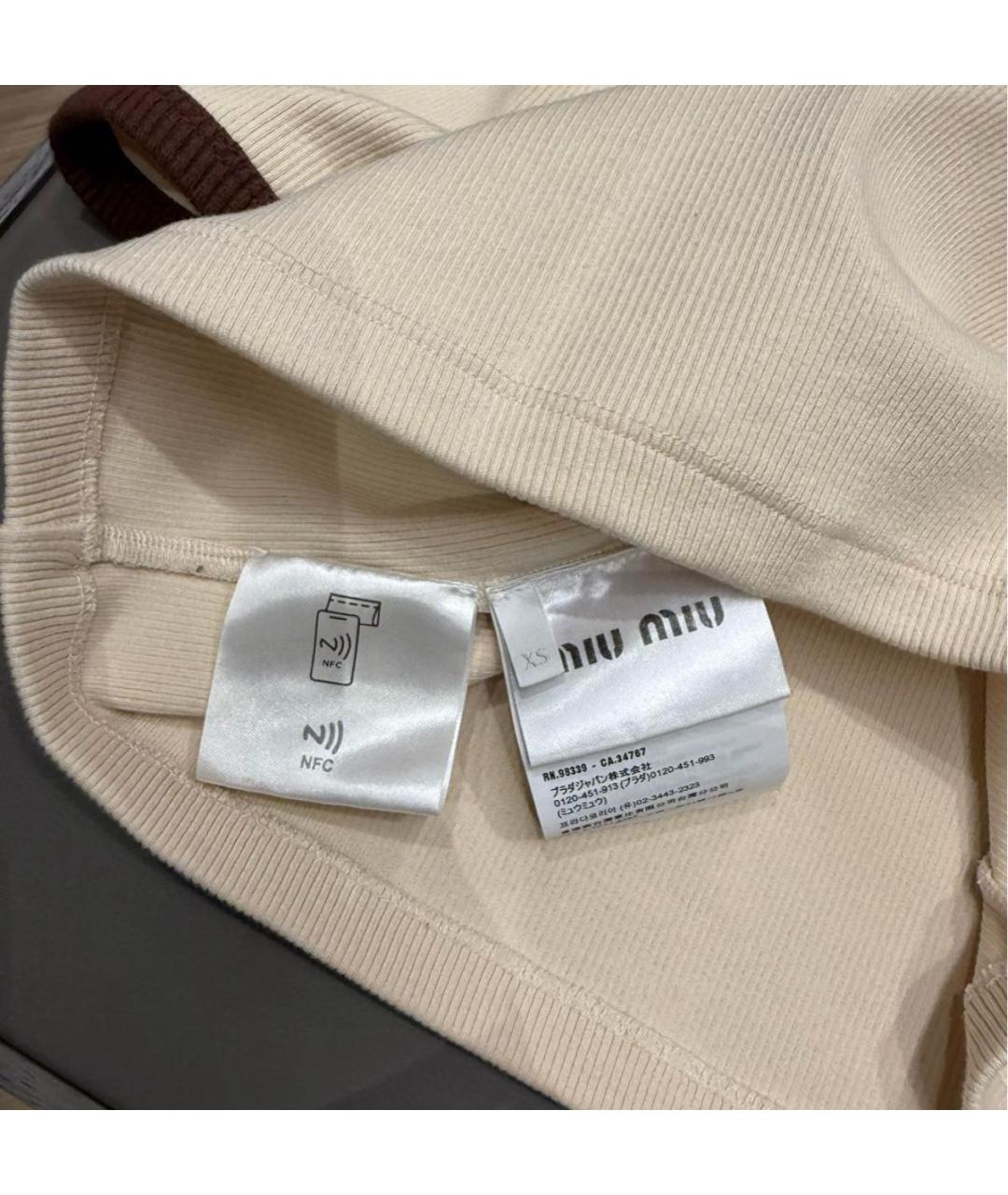 MIU MIU Бежевая хлопковая футболка, фото 3