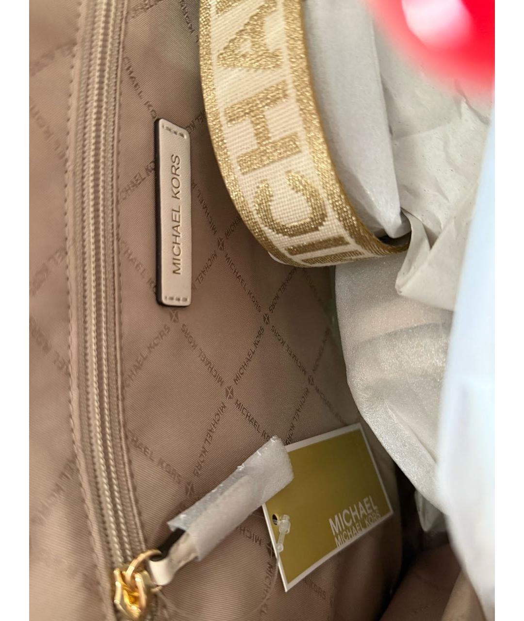 MICHAEL MICHAEL KORS Бежевая жаккардовая сумка тоут, фото 4