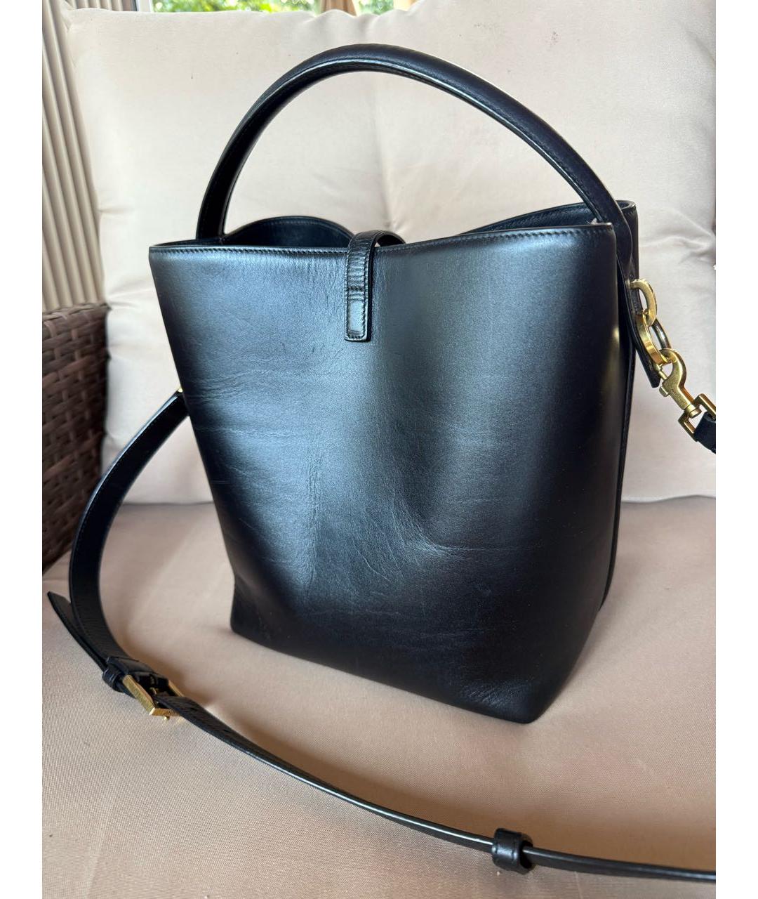 SAINT LAURENT Черная кожаная сумка с короткими ручками, фото 4
