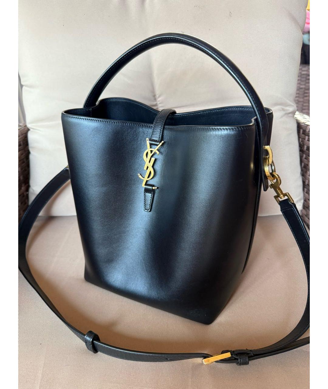 SAINT LAURENT Черная кожаная сумка с короткими ручками, фото 3