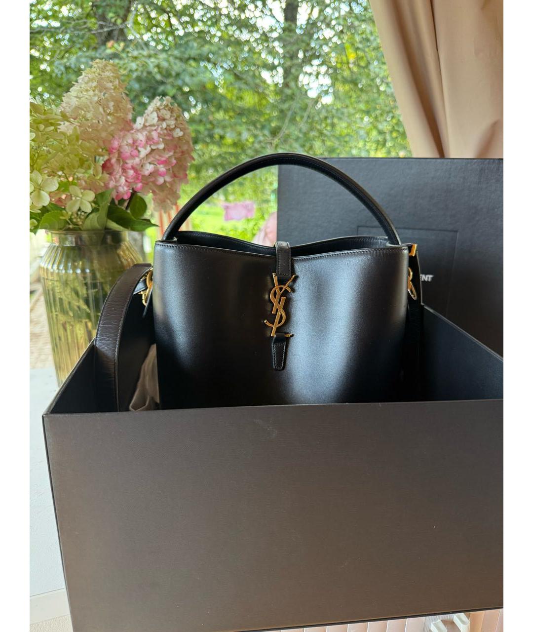 SAINT LAURENT Черная кожаная сумка с короткими ручками, фото 2