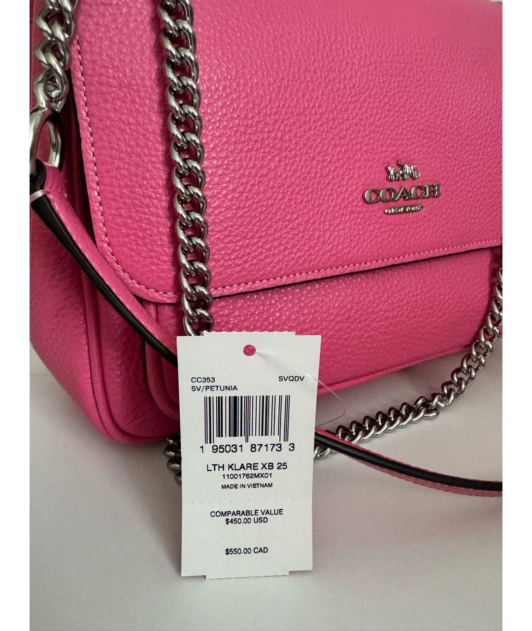 COACH Фуксия кожаная сумка через плечо, фото 5