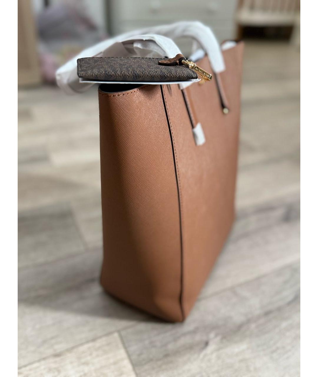 MICHAEL MICHAEL KORS Коричневая кожаная сумка тоут, фото 2