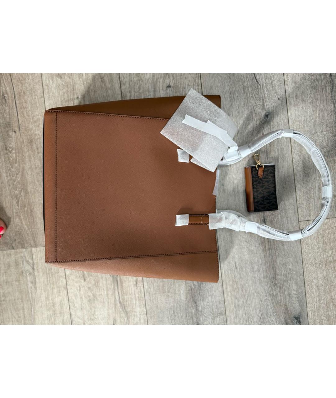 MICHAEL MICHAEL KORS Коричневая кожаная сумка тоут, фото 3