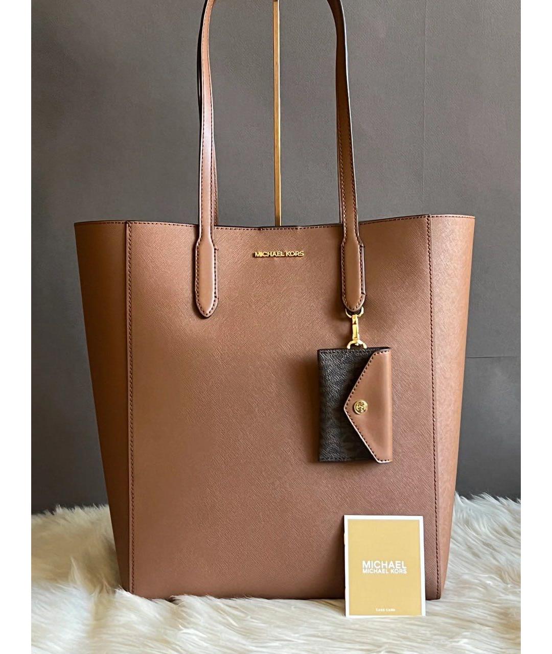 MICHAEL MICHAEL KORS Коричневая кожаная сумка тоут, фото 5