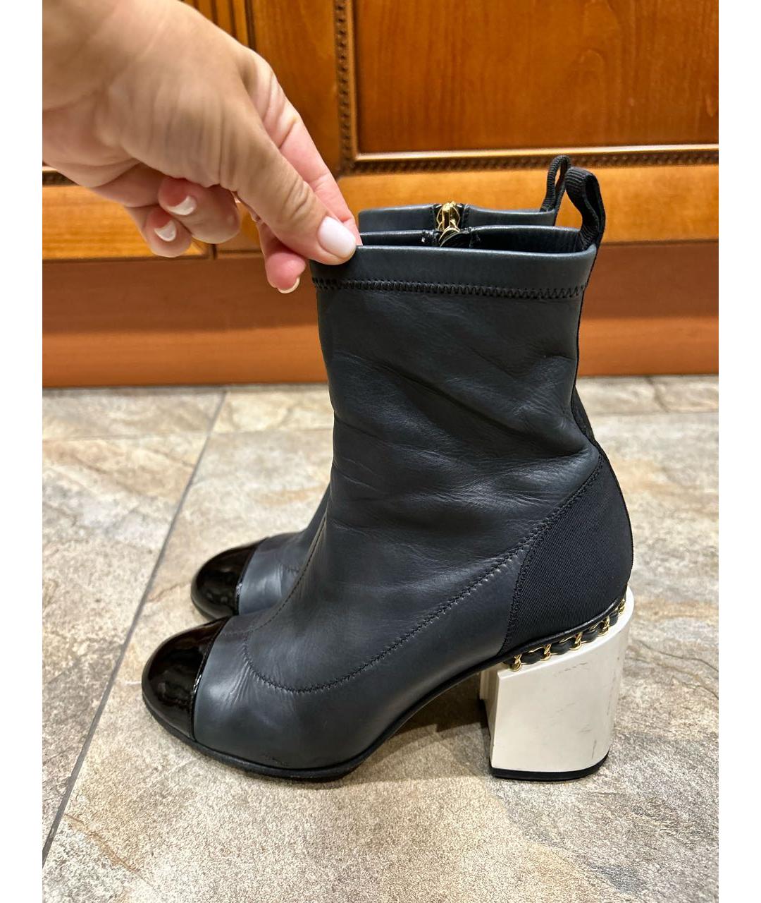 CHANEL Темно-синие кожаные полусапоги, фото 4