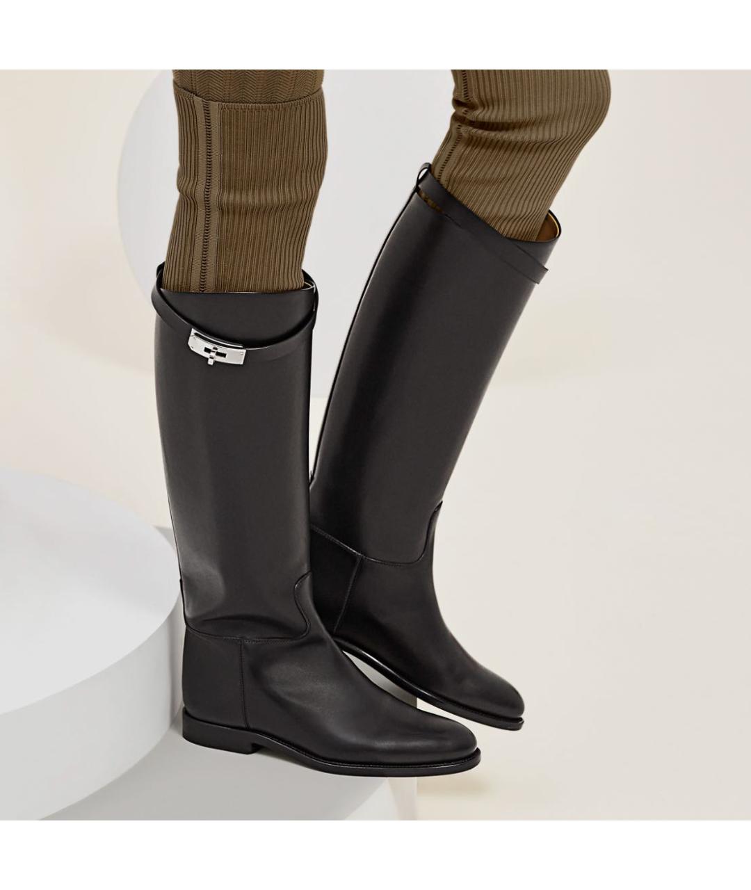 HERMES Черные кожаные сапоги, фото 2