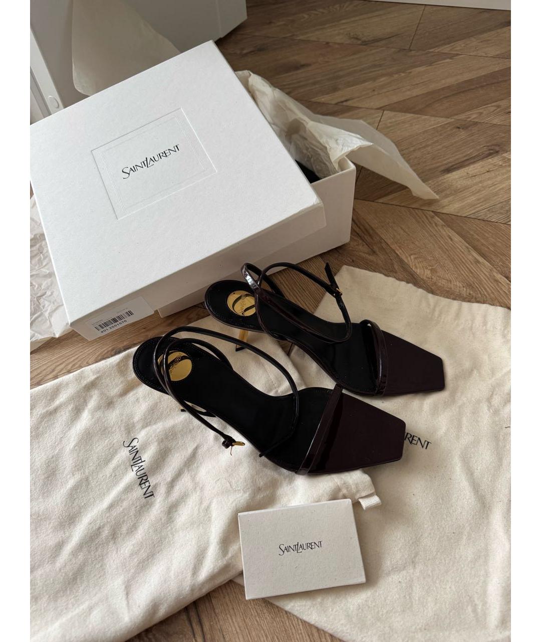 SAINT LAURENT Коричневые кожаные босоножки, фото 6
