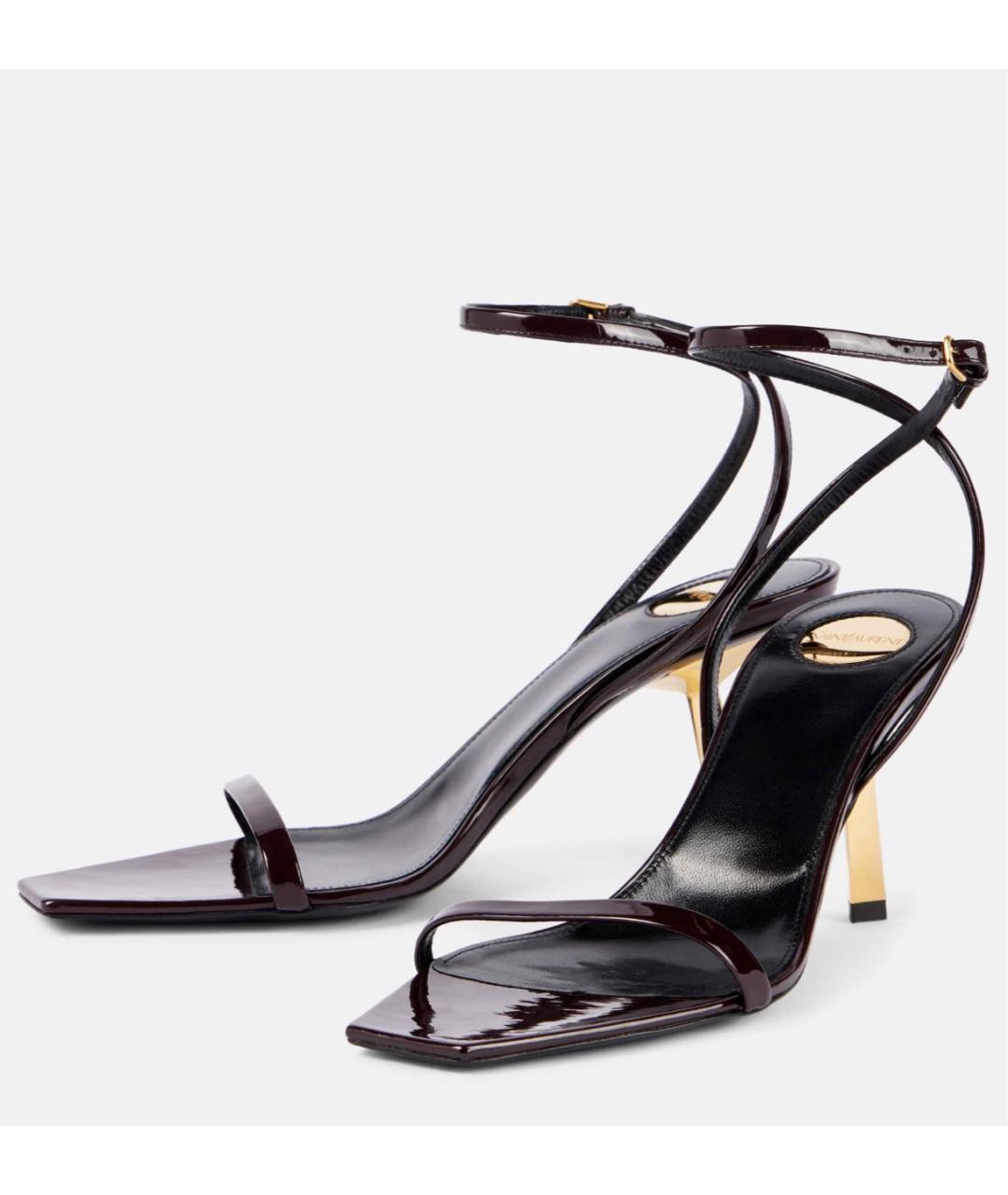 SAINT LAURENT Коричневые кожаные босоножки, фото 2