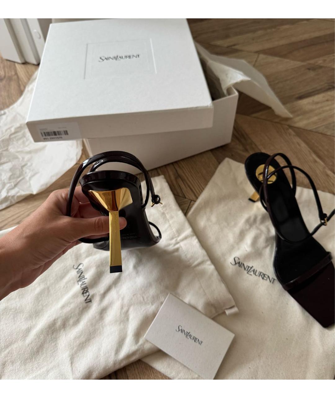 SAINT LAURENT Коричневые кожаные босоножки, фото 4