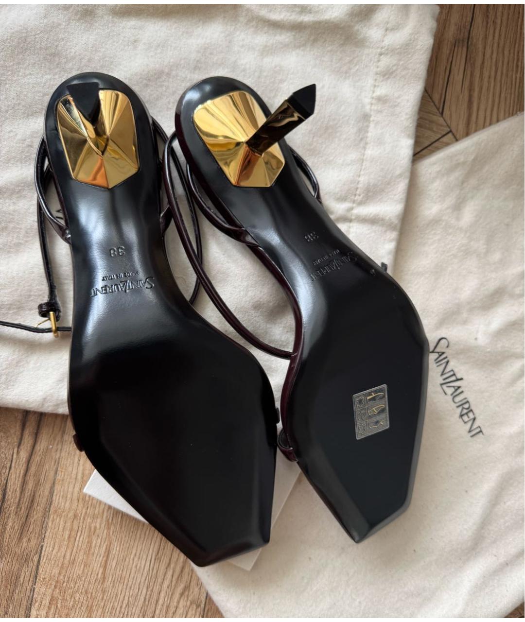 SAINT LAURENT Коричневые кожаные босоножки, фото 5