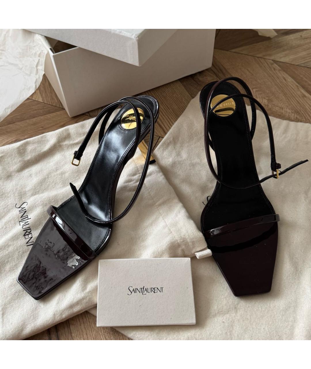 SAINT LAURENT Коричневые кожаные босоножки, фото 3