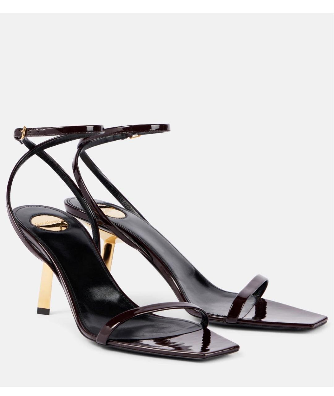 SAINT LAURENT Коричневые кожаные босоножки, фото 7