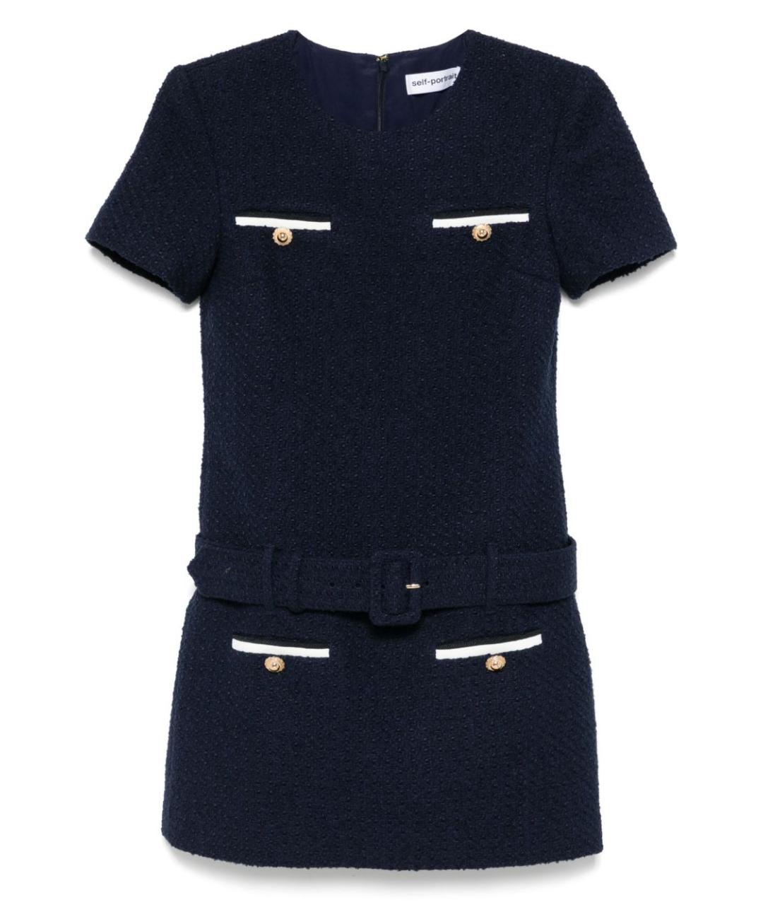 SELF-PORTRAIT Темно-синее полиамидовое платье, фото 1