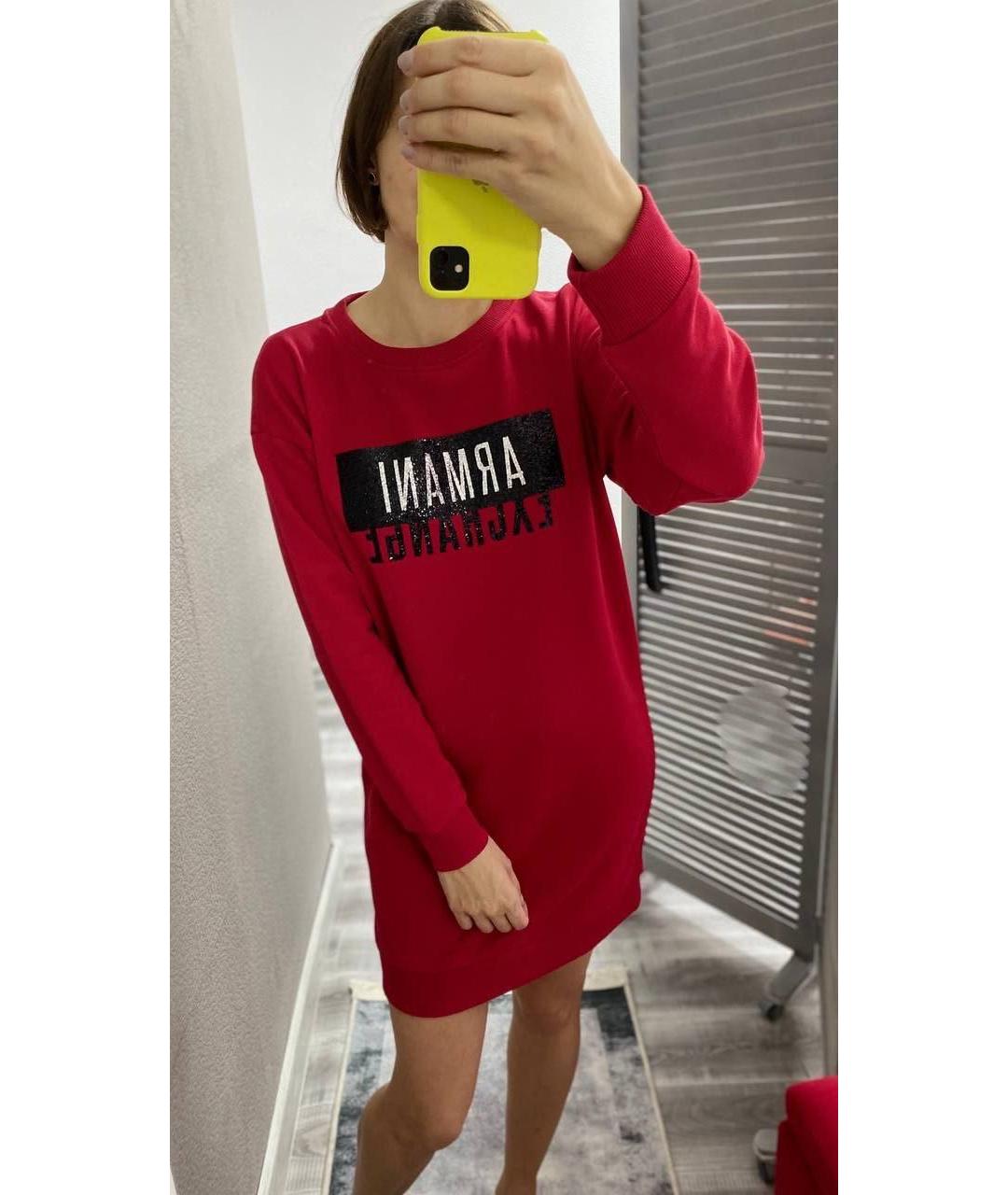 ARMANI EXCHANGE Красное хлопковое повседневное платье, фото 3