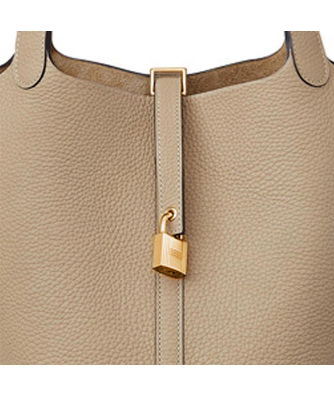 HERMES Бежевая кожаная сумка с короткими ручками, фото 4