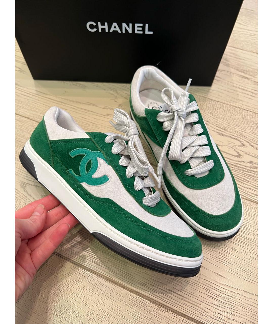 CHANEL Зеленые кожаные кеды, фото 2