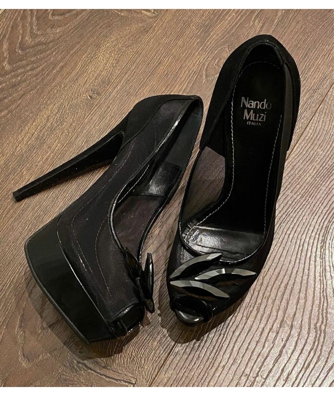 NANDO MUZI Черные бархатные туфли, фото 3