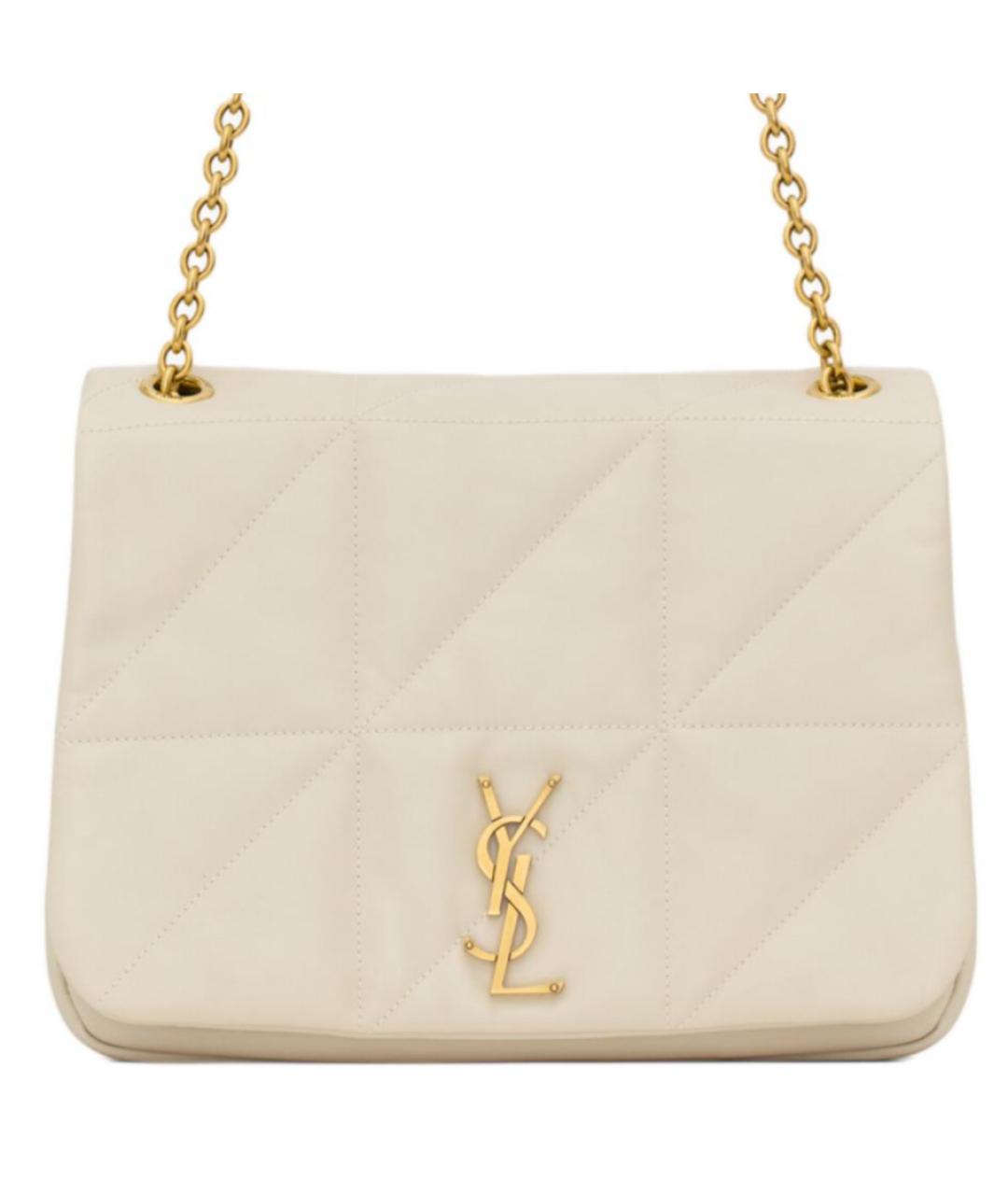 SAINT LAURENT Бежевая кожаная сумка через плечо, фото 5