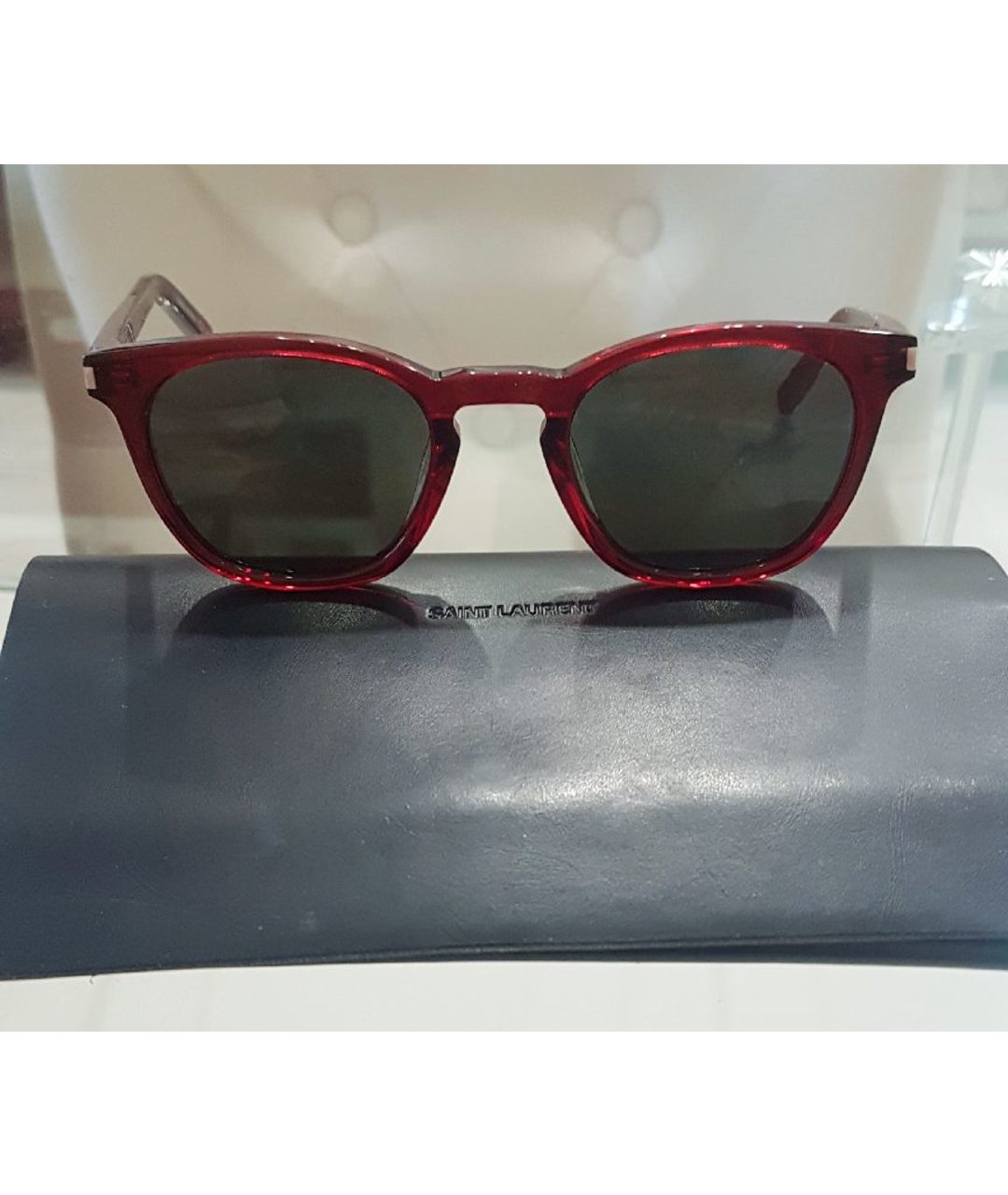 SAINT LAURENT Бордовые пластиковые солнцезащитные очки, фото 2