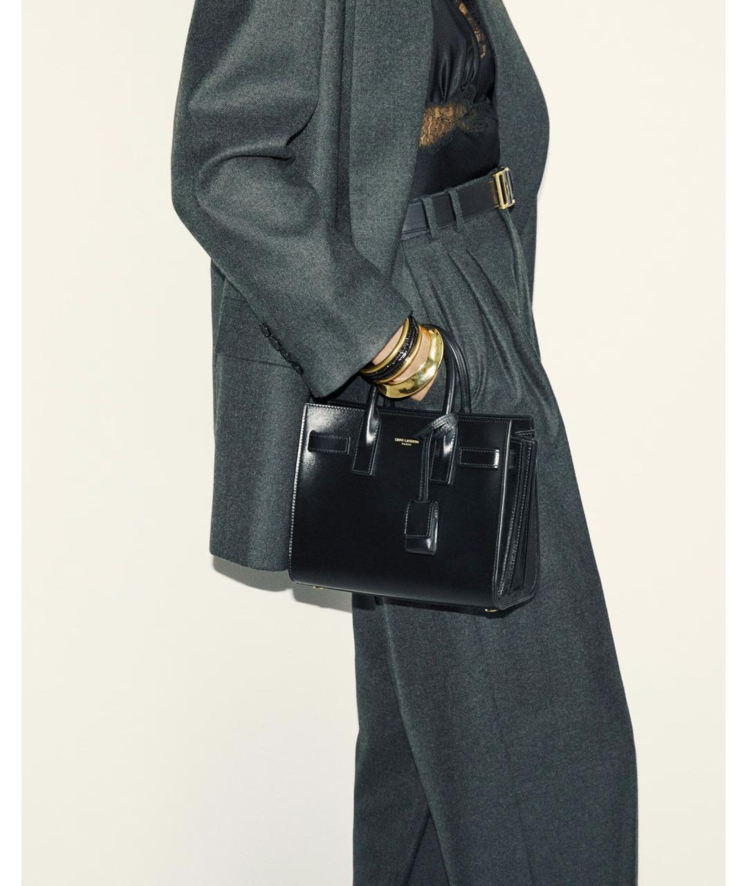 SAINT LAURENT Черная кожаная сумка тоут, фото 2