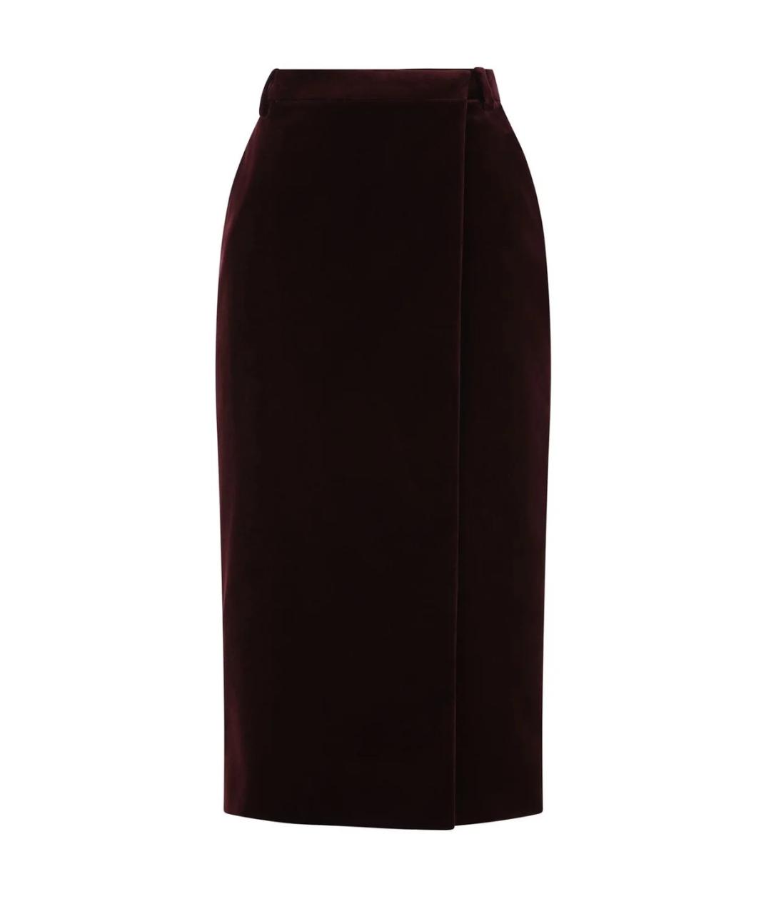 SAINT LAURENT Бордовая хлопковая юбка миди, фото 1