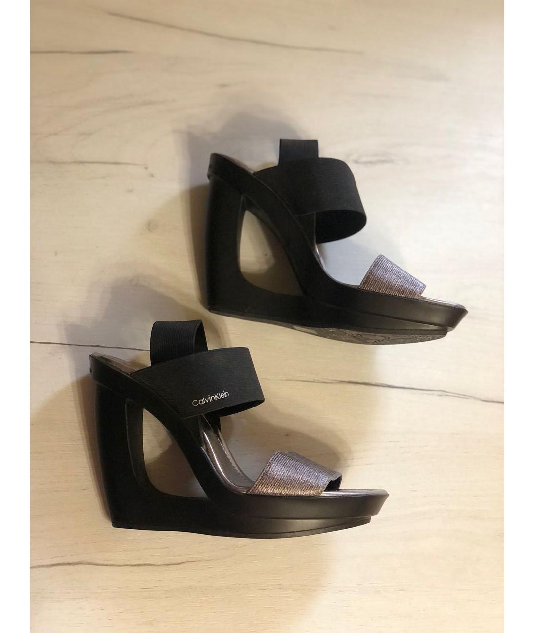 CALVIN KLEIN Черные босоножки из искусственной кожи, фото 6