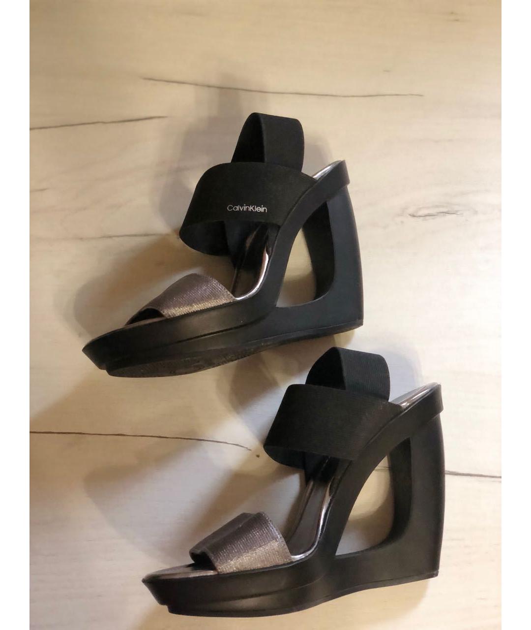 CALVIN KLEIN Черные босоножки из искусственной кожи, фото 5