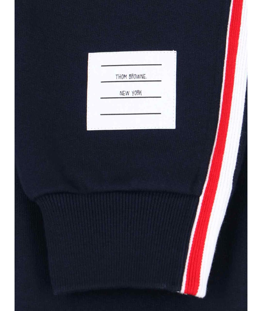 THOM BROWNE Темно-синие хлопковые прямые брюки, фото 5