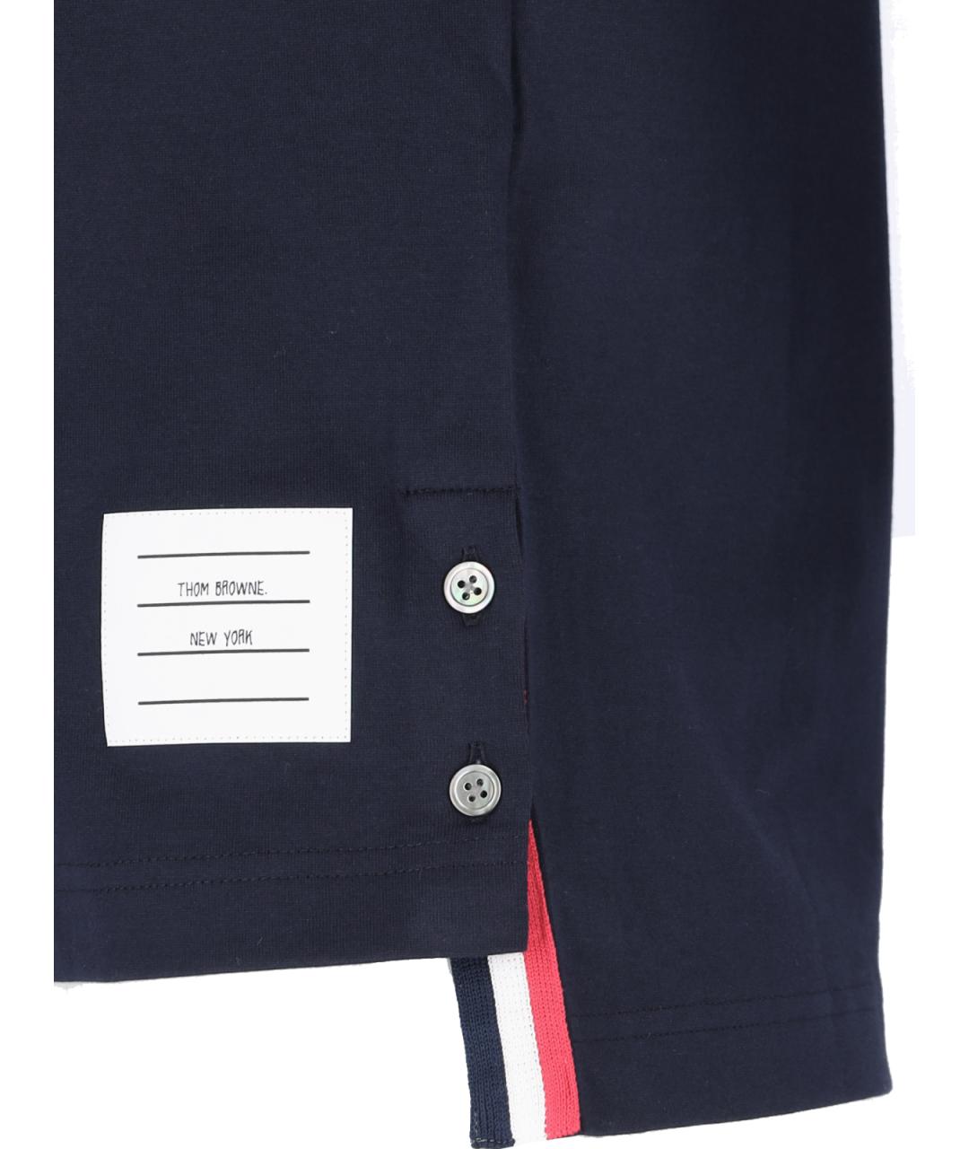 THOM BROWNE Темно-синяя хлопковая футболка, фото 5