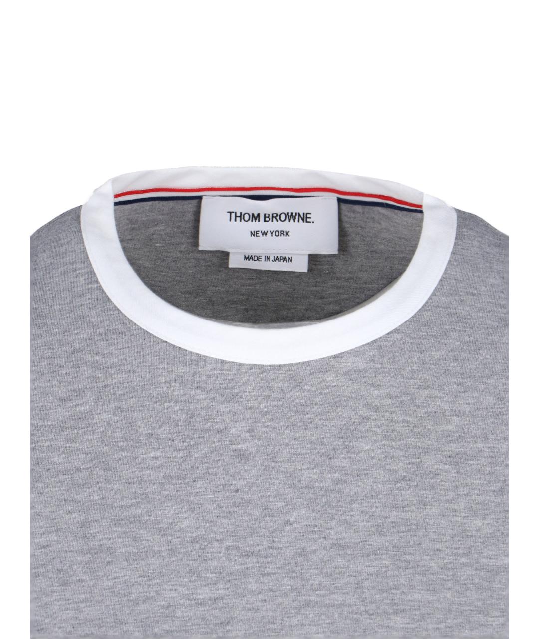 THOM BROWNE Серая хлопковая футболка, фото 3