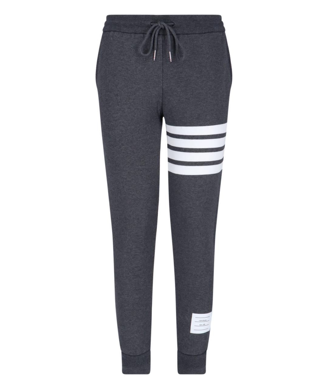 THOM BROWNE Антрацитовые хлопковые прямые брюки, фото 1