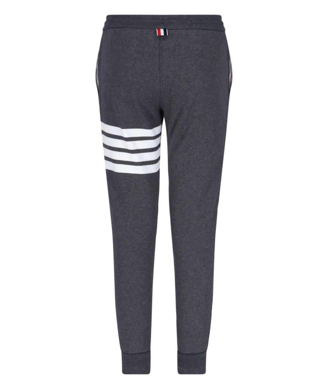 THOM BROWNE Антрацитовые хлопковые прямые брюки, фото 2