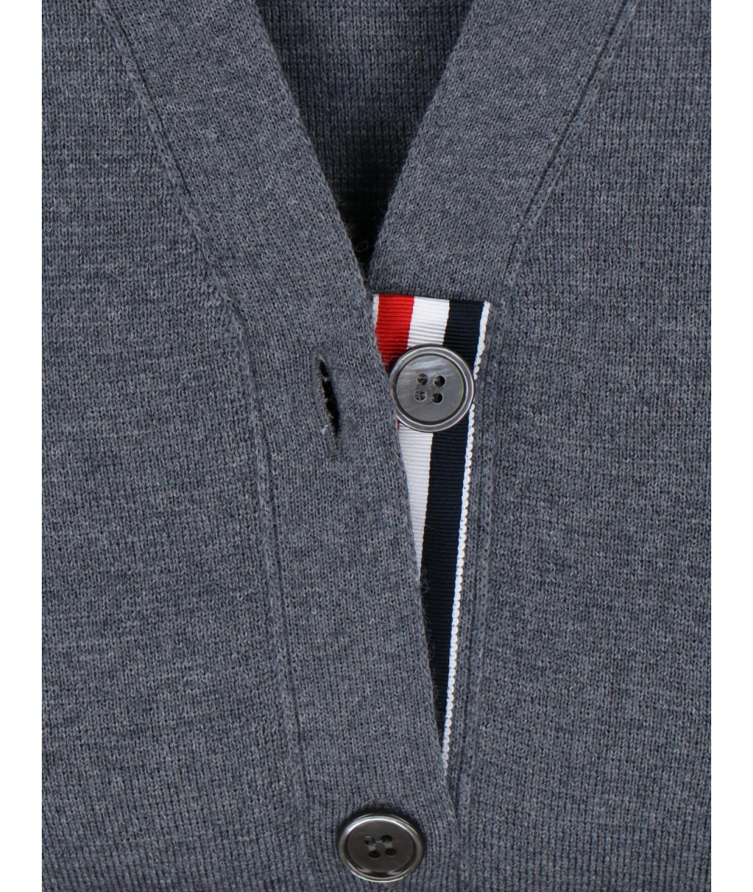 THOM BROWNE Антрацитовый шерстяной кардиган, фото 4