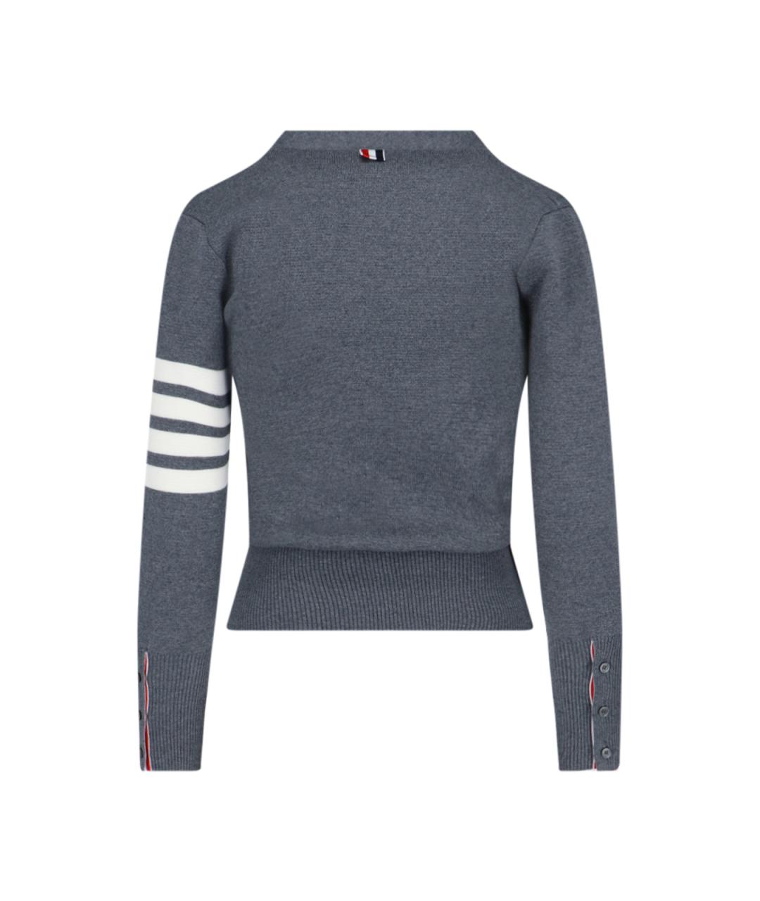 THOM BROWNE Антрацитовый шерстяной кардиган, фото 2