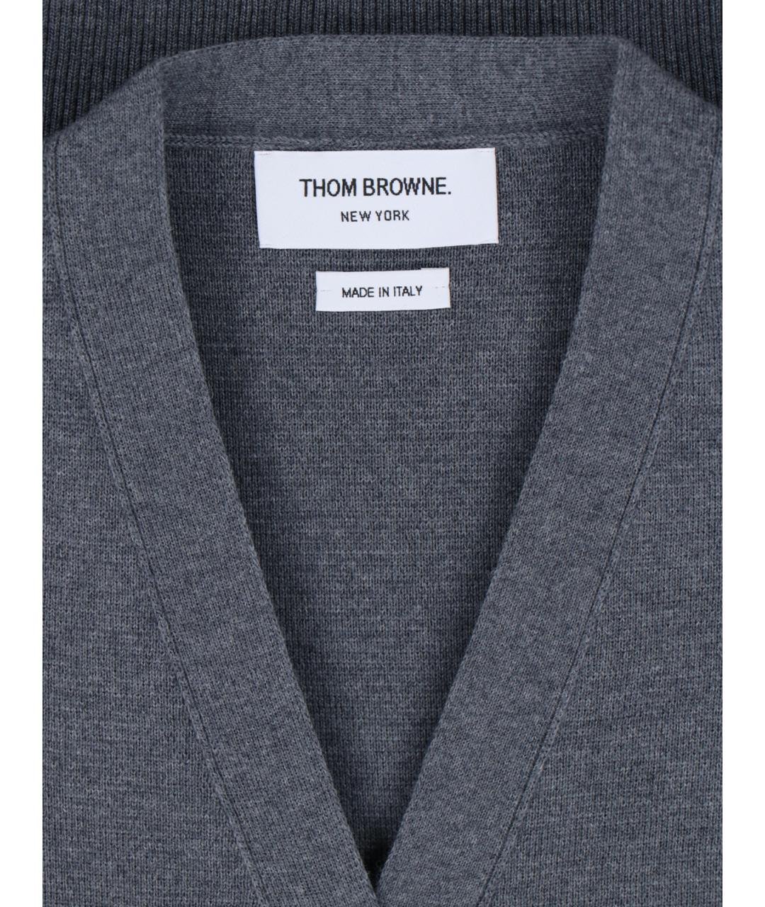 THOM BROWNE Антрацитовый шерстяной кардиган, фото 3