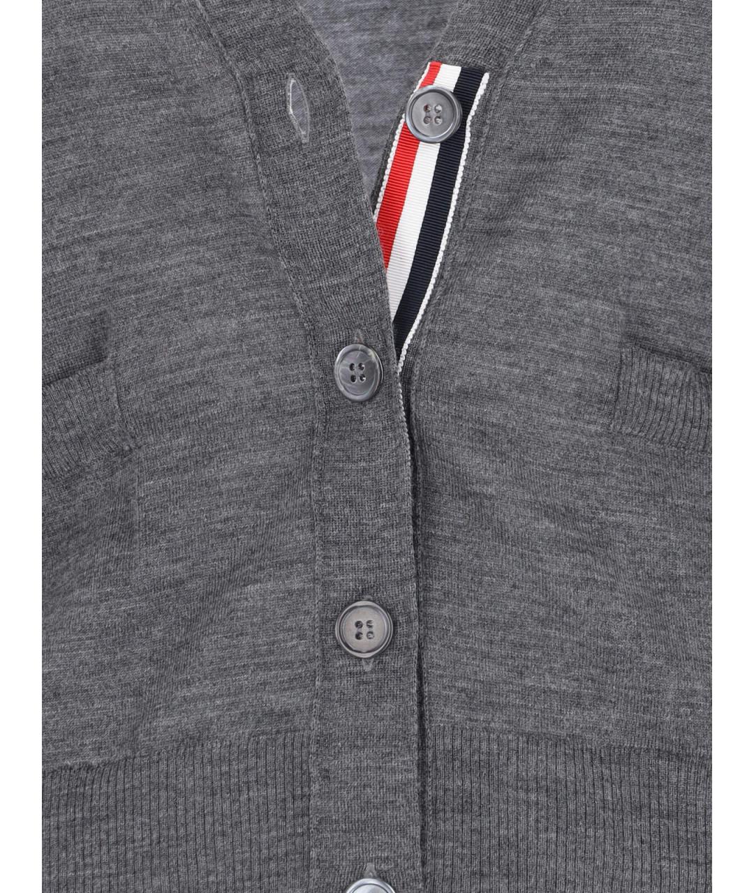 THOM BROWNE Серый шерстяной кардиган, фото 4