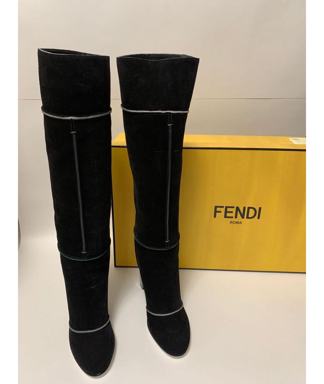 FENDI Черные замшевые сапоги, фото 2