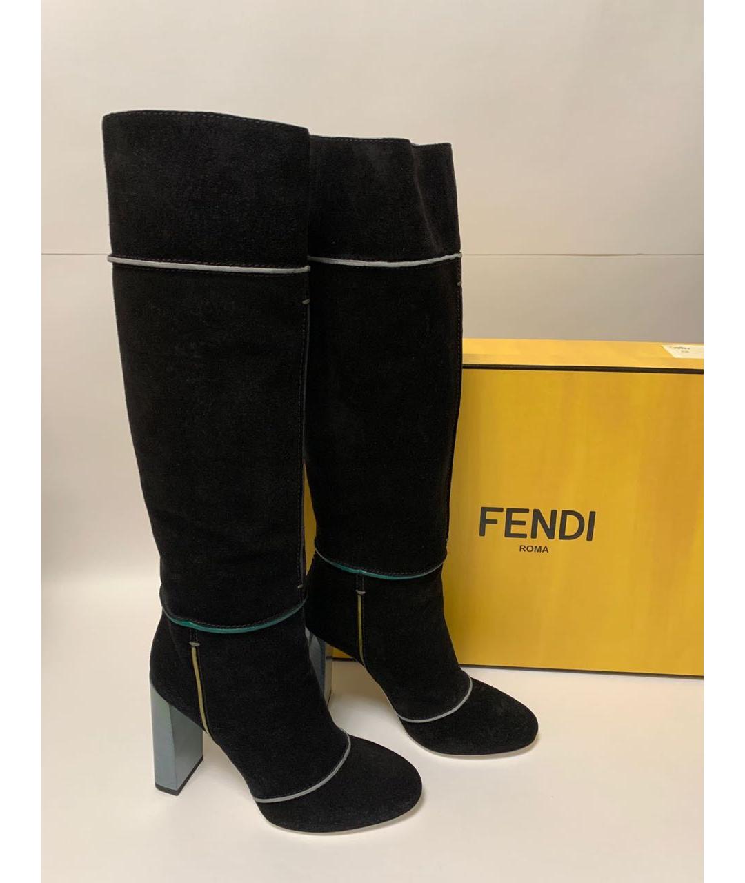 FENDI Черные замшевые сапоги, фото 3