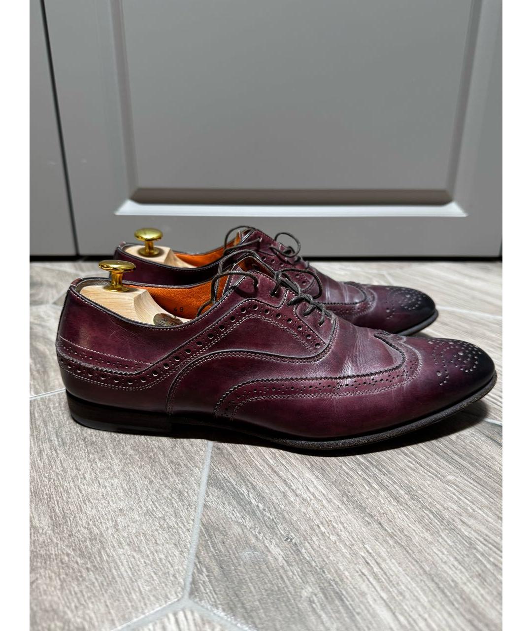SANTONI Коричневые кожаные низкие ботинки, фото 8