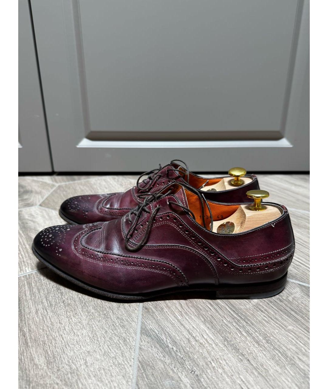 SANTONI Коричневые кожаные низкие ботинки, фото 5