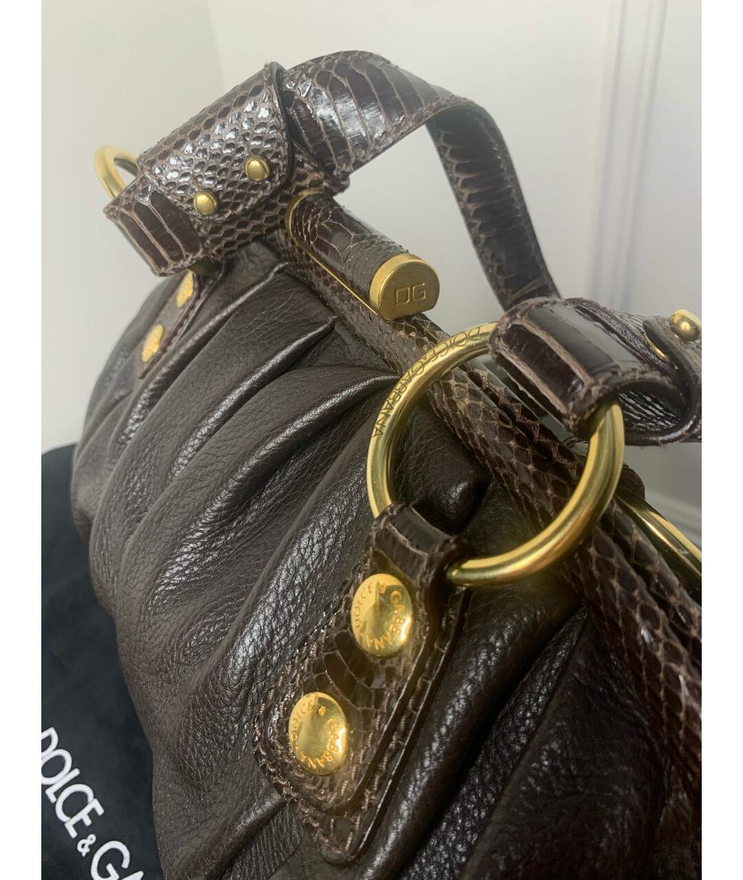 DOLCE & GABBANA VINTAGE Коричневая кожаная сумка тоут, фото 3