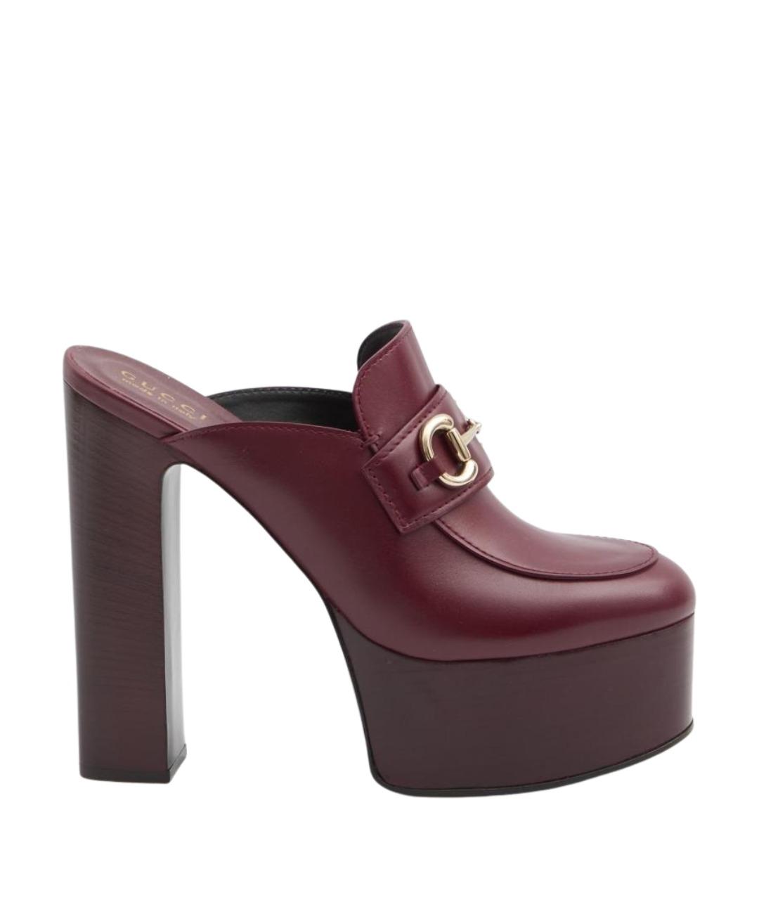 GUCCI Бордовые кожаные мюли, фото 1