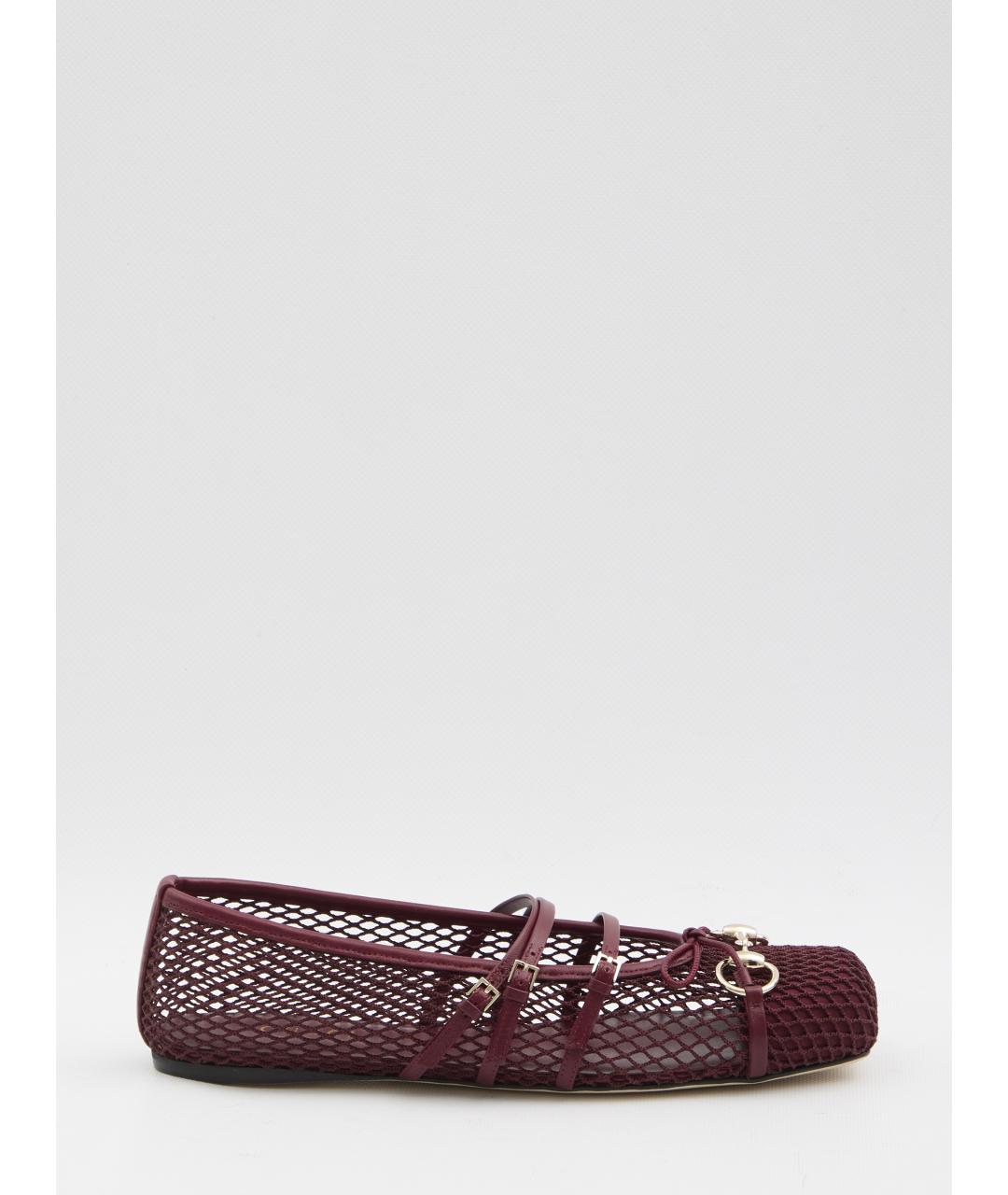 GUCCI Бордовые текстильные балетки, фото 6